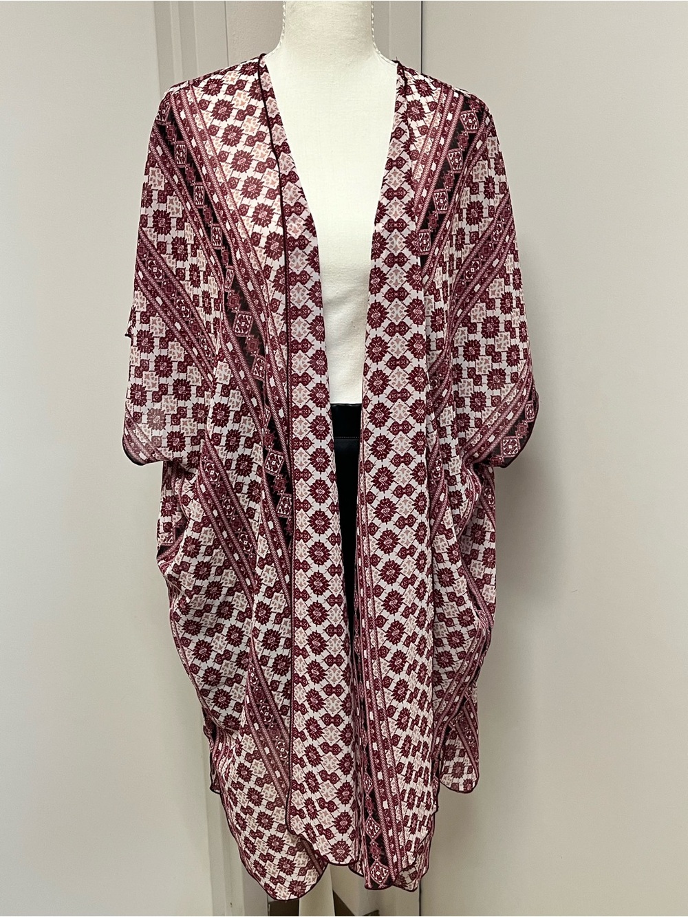 Maurices Burgundy and White Printed Open-Front Swim Coverup